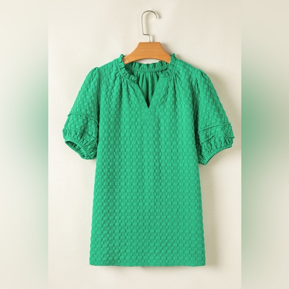 Oh Frill Notched Puff Sleeve Blouse - Picture 5 of 8